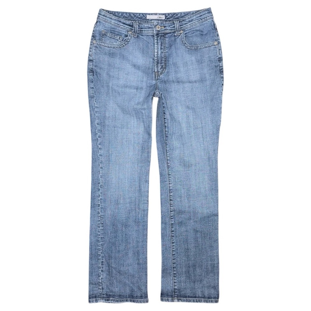 Chico’s Platinum Facet Straight Leg Jeans Sz 1 U.S. 8 Medium Wash Stretch Denim